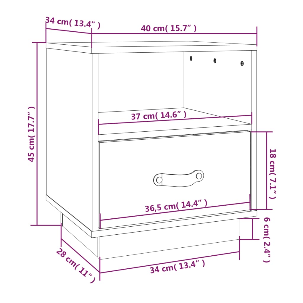 vidaXL sengeborde 2 stk. 40x34x45 cm massivt fyrretræ sort