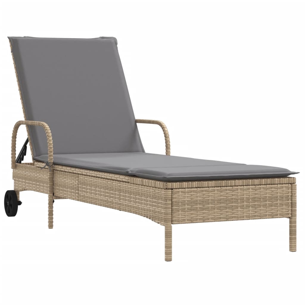 vidaXL liggestol med hjul og hynde polyrattan beige