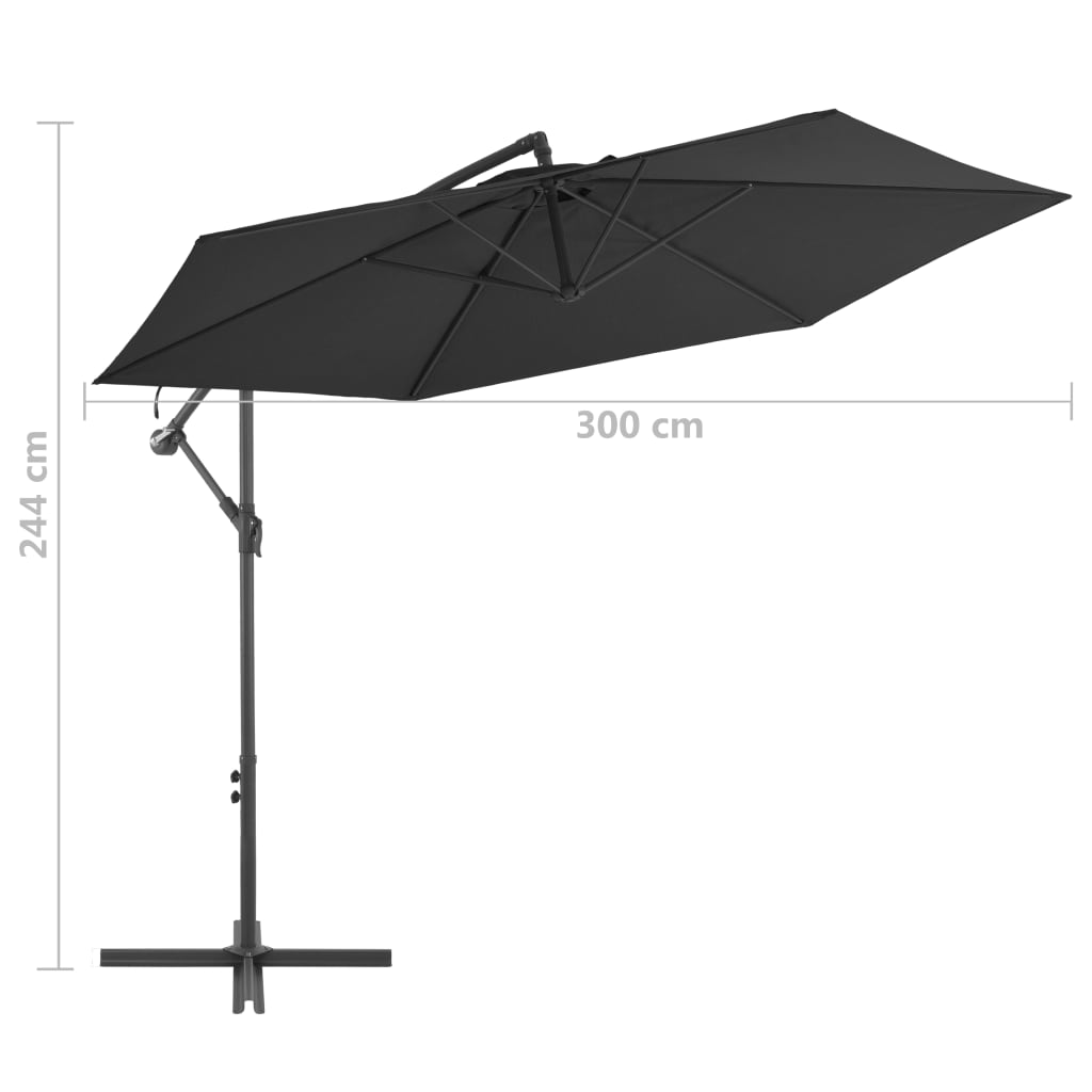 vidaXL hængeparasol med aluminiumstang 300 cm sort