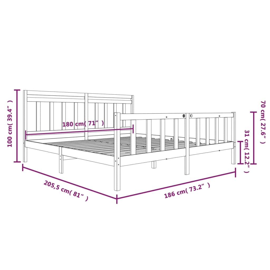 vidaXL sengeramme 180x200 cm Super King massivt træ