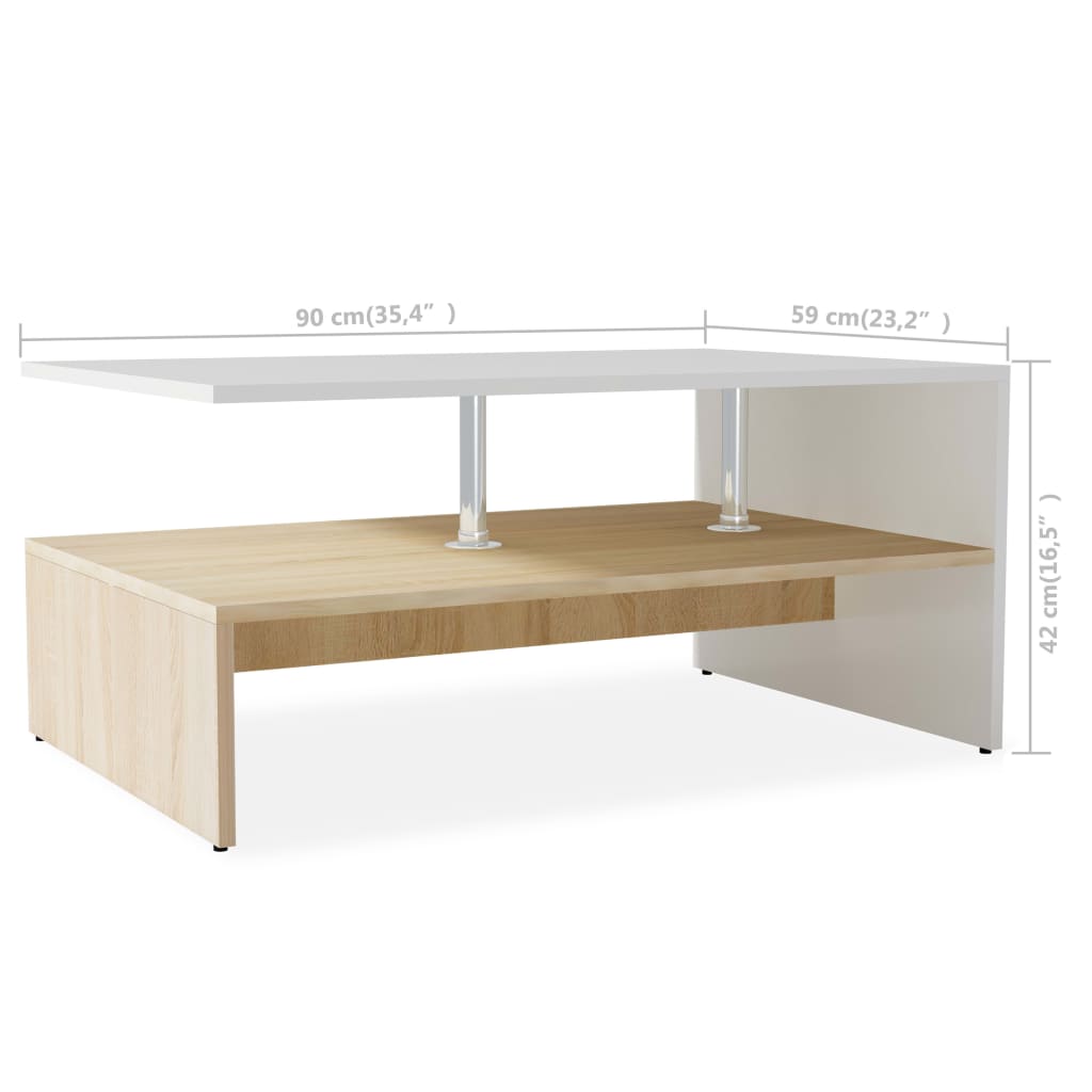 vidaXL sofabord 90x59x42 cm konstrueret træ egetræsfarvet og hvid