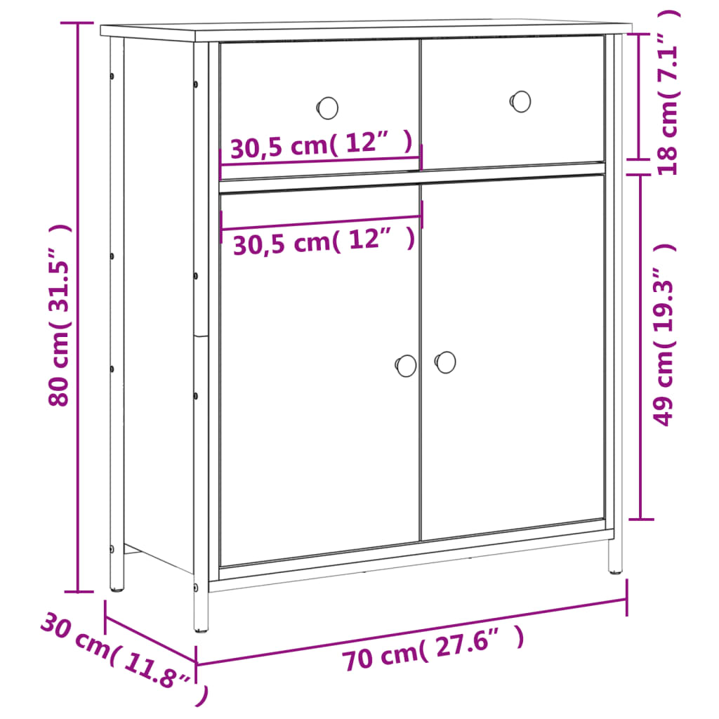 vidaXL skænk 70x30x80 cm konstrueret træ røget egetræsfarve