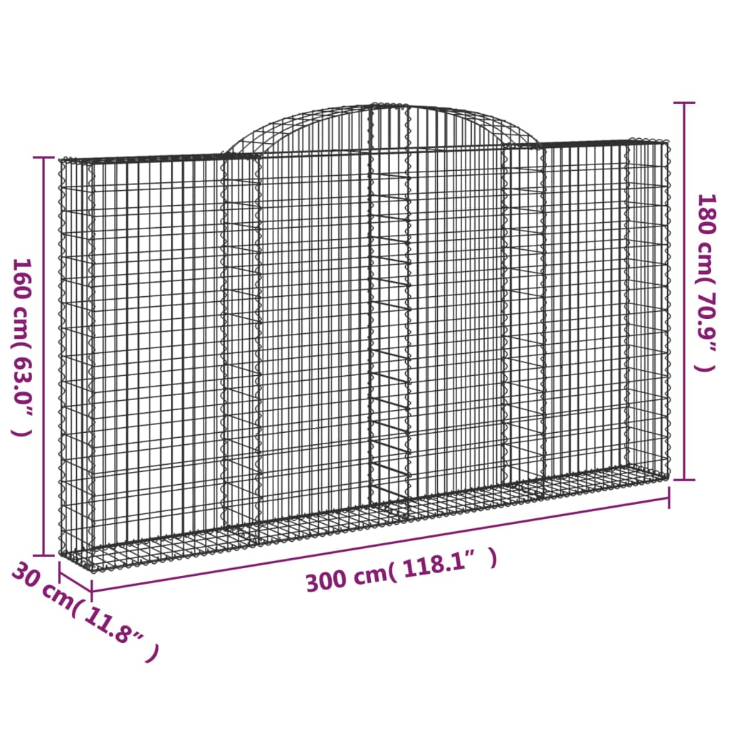 vidaXL buede gabionkurve 2 stk. 300x30x160/180 cm galvaniseret jern