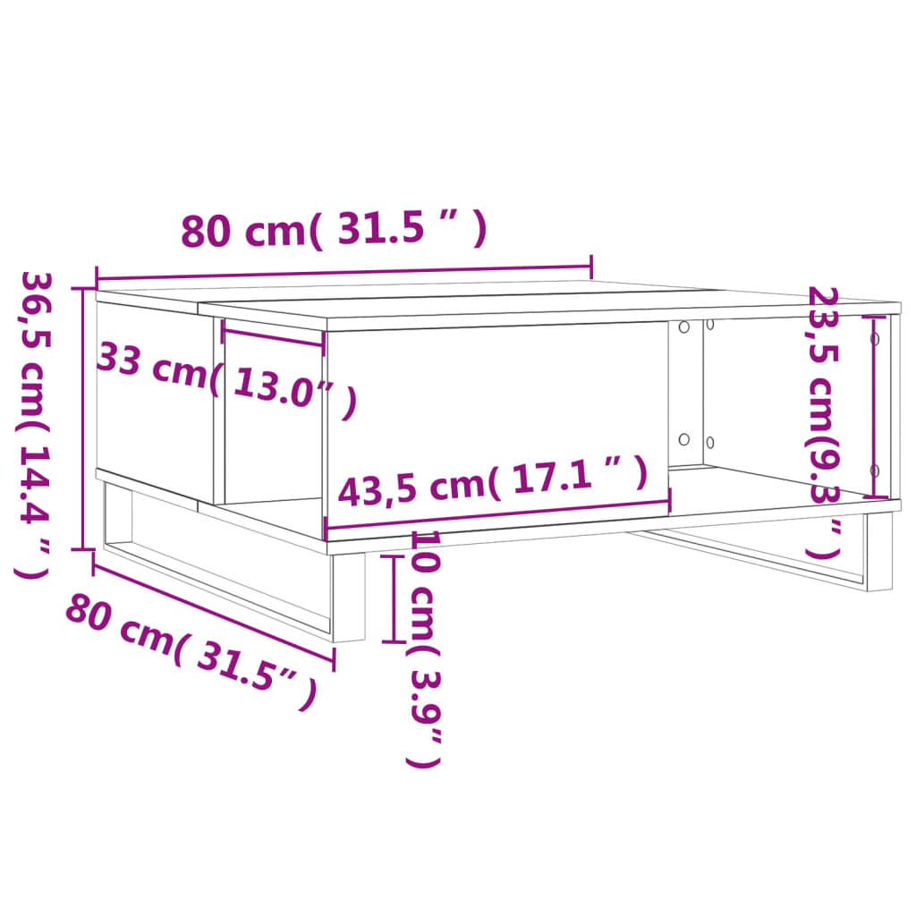 vidaXL sofabord 80x80x36,5 cm konstrueret træ hvid