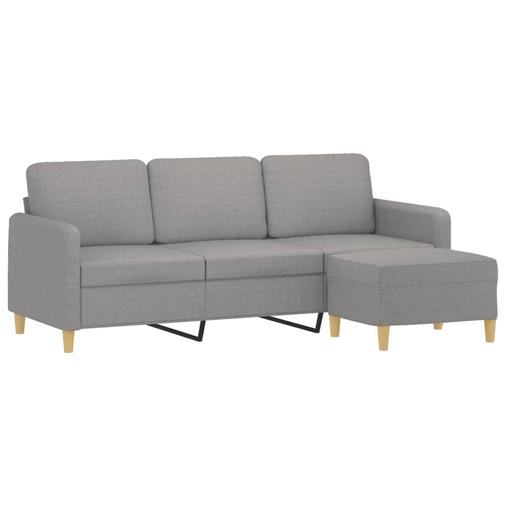 vidaXL 3-personers sofa med fodskammel 180 cm stof Lysegrå