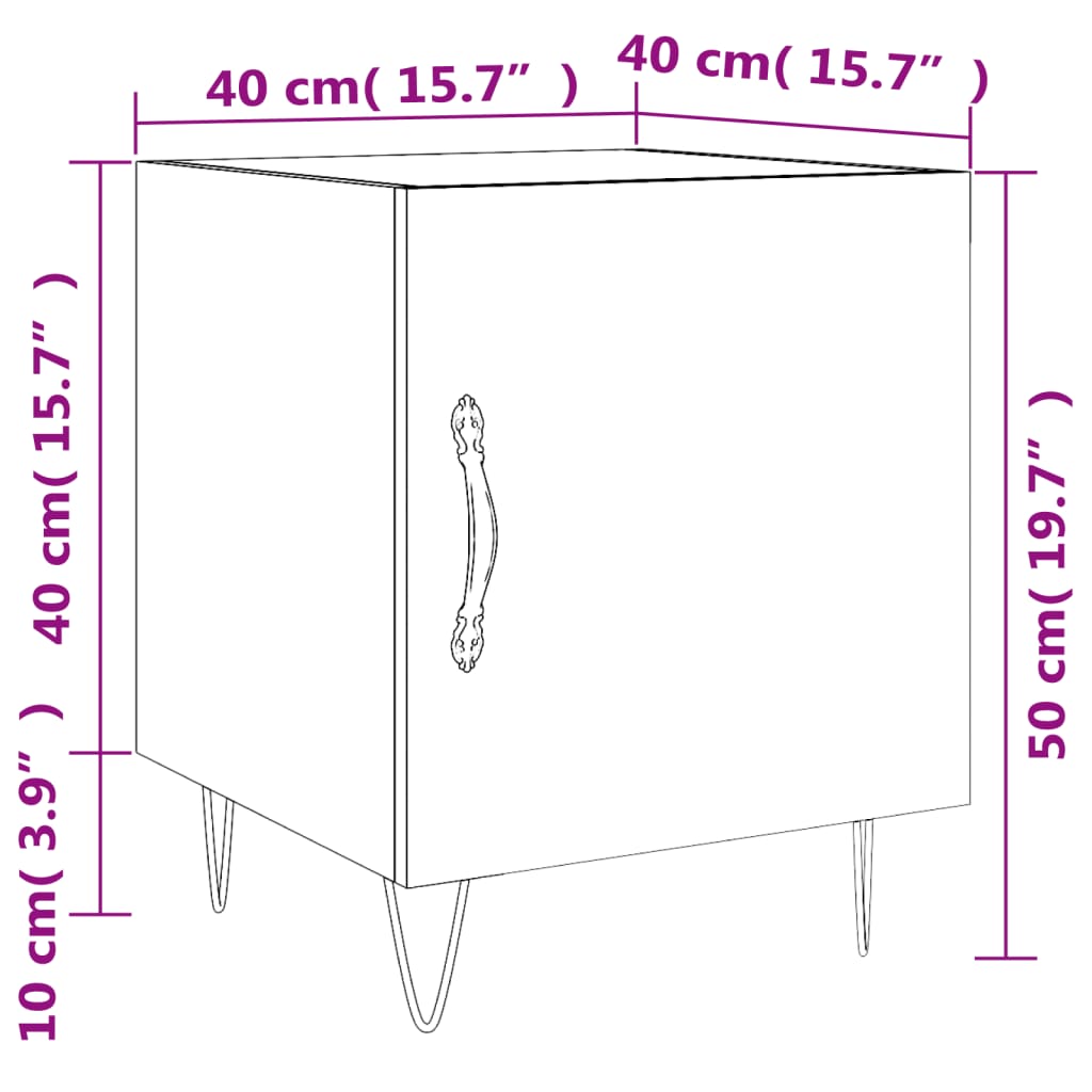 vidaXL sengeborde 2 stk. 40x40x50 cm konstrueret træ røget egetræ