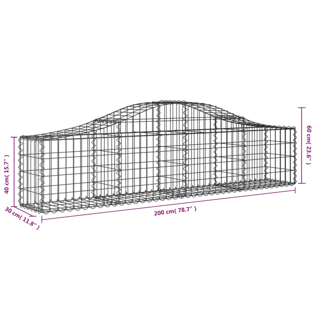 vidaXL buede gabionkurve 10 stk. 200x30x40/60 cm galvaniseret jern