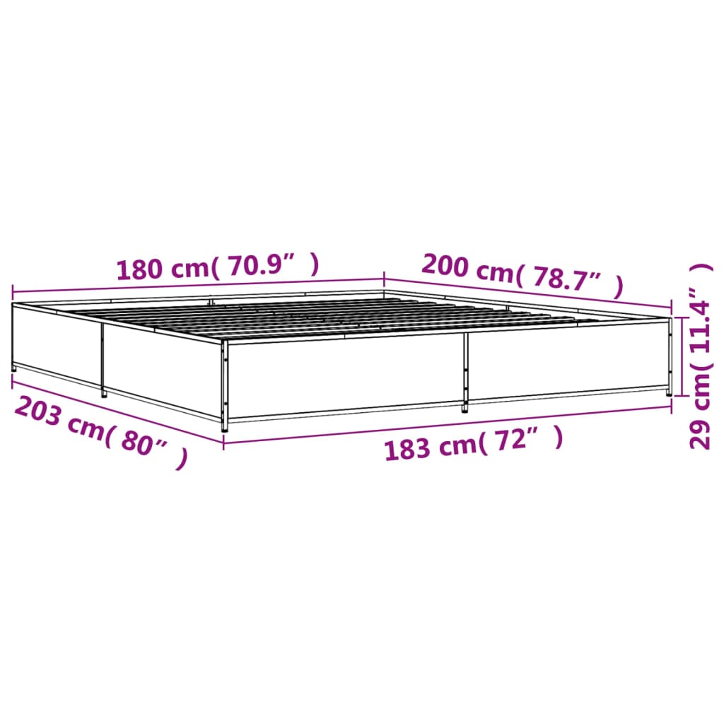 vidaXL sengestel 180x200 cm konstrueret træ og metal sonoma-eg