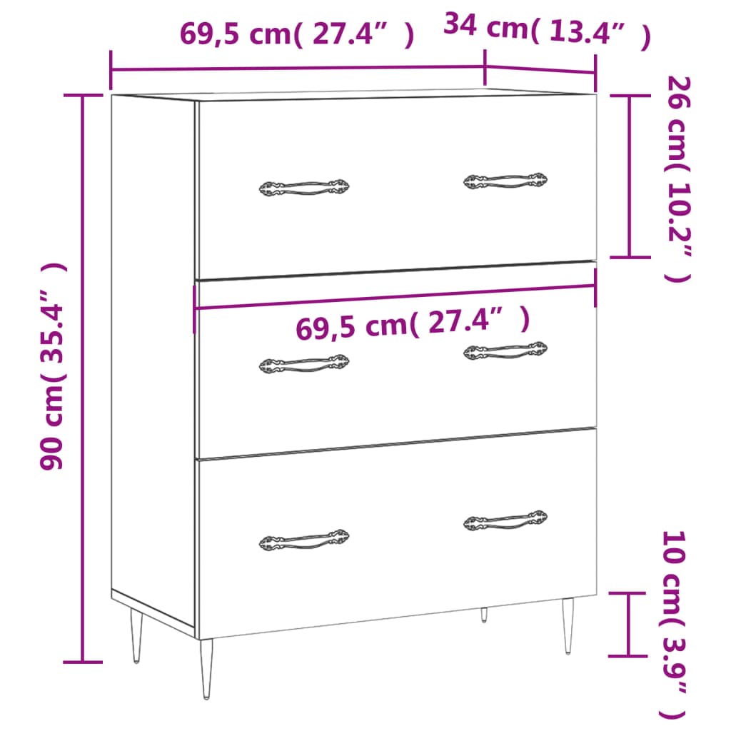 vidaXL skænk 69,5x34x90 cm konstrueret træ sonoma-eg