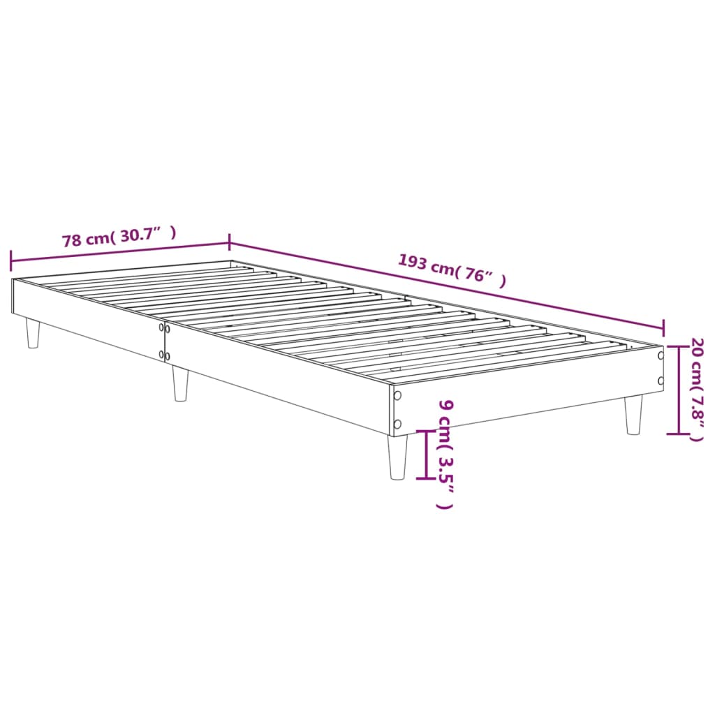 vidaXL sengeramme 75x190 cm uden madras konstrueret træ sonoma-eg