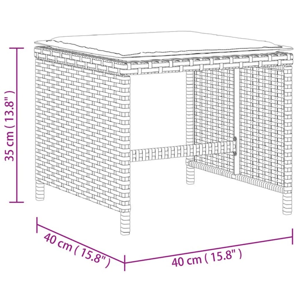 vidaXL haveskamler 4 stk. med hynder 40x40x35 cm polyrattan grå