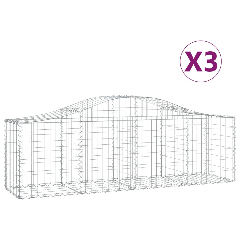 vidaXL buede gabionkurve 3 stk. 200x50x60/80 cm galvaniseret jern