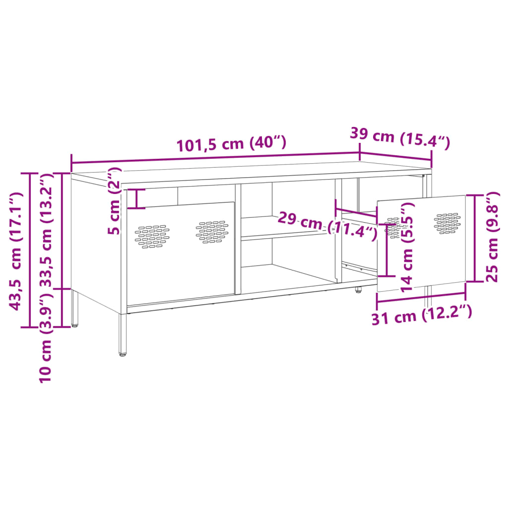 vidaXL tv-bord 101,5x39x43,5 cm koldvalset stål olivengrøn