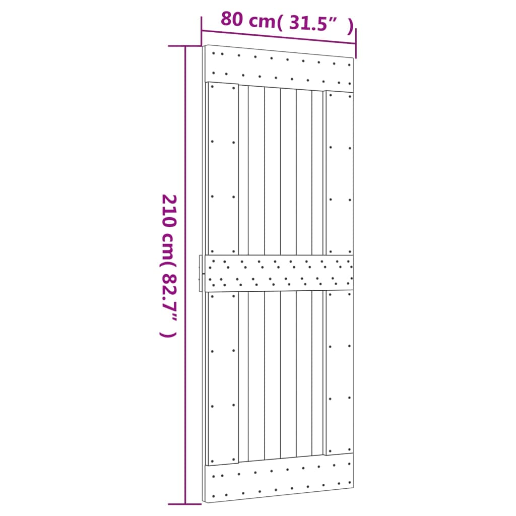 vidaXL skydedør med monteringssæt 80x210 cm massivt fyrretræ