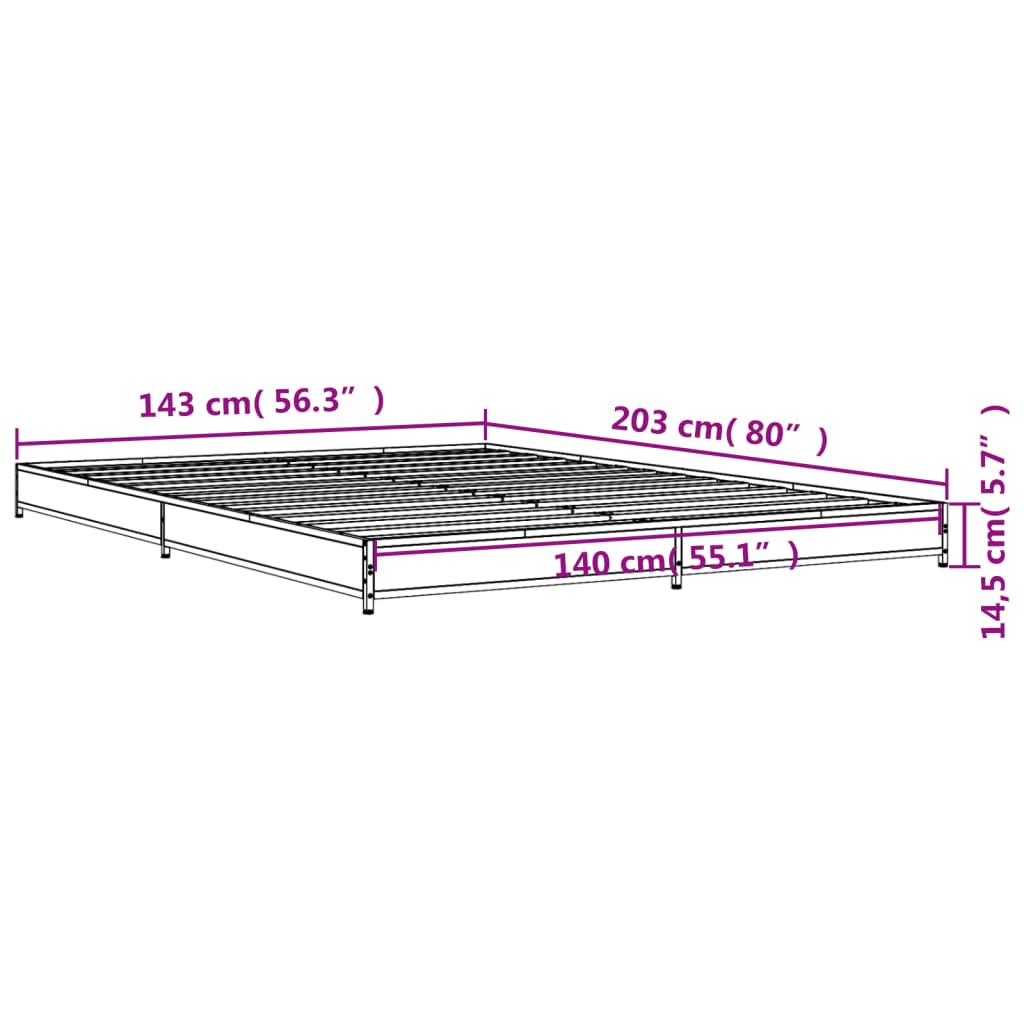 vidaXL sengestel 140x200 cm konstrueret træ og metal brun egetræ