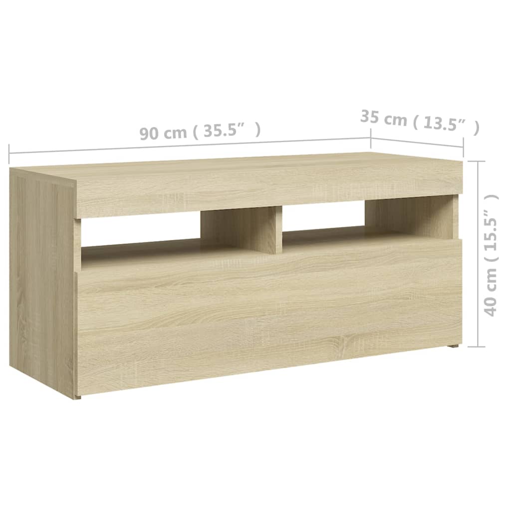 vidaXL tv-bord med LED-lys 90x35x40 cm sonoma-eg