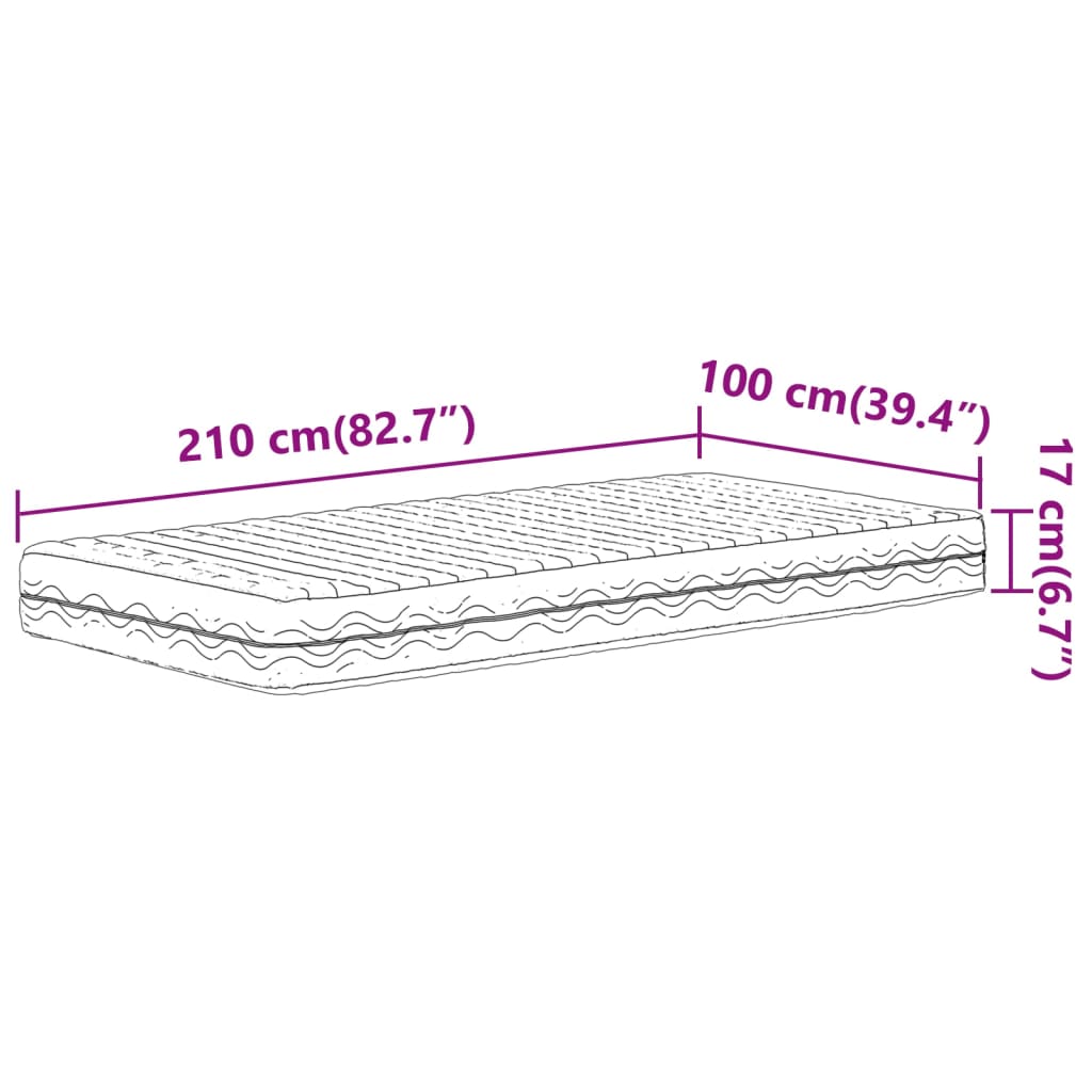 vidaXL skummadras 100x210 cm hårdhed H2 H3 hvid