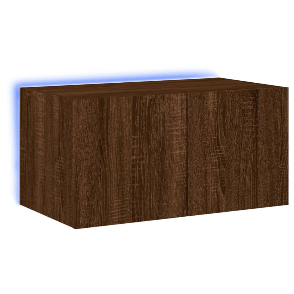 vidaXL væghængt tv-bord med LED-lys 60x35x31 cm brun egetræsfarve