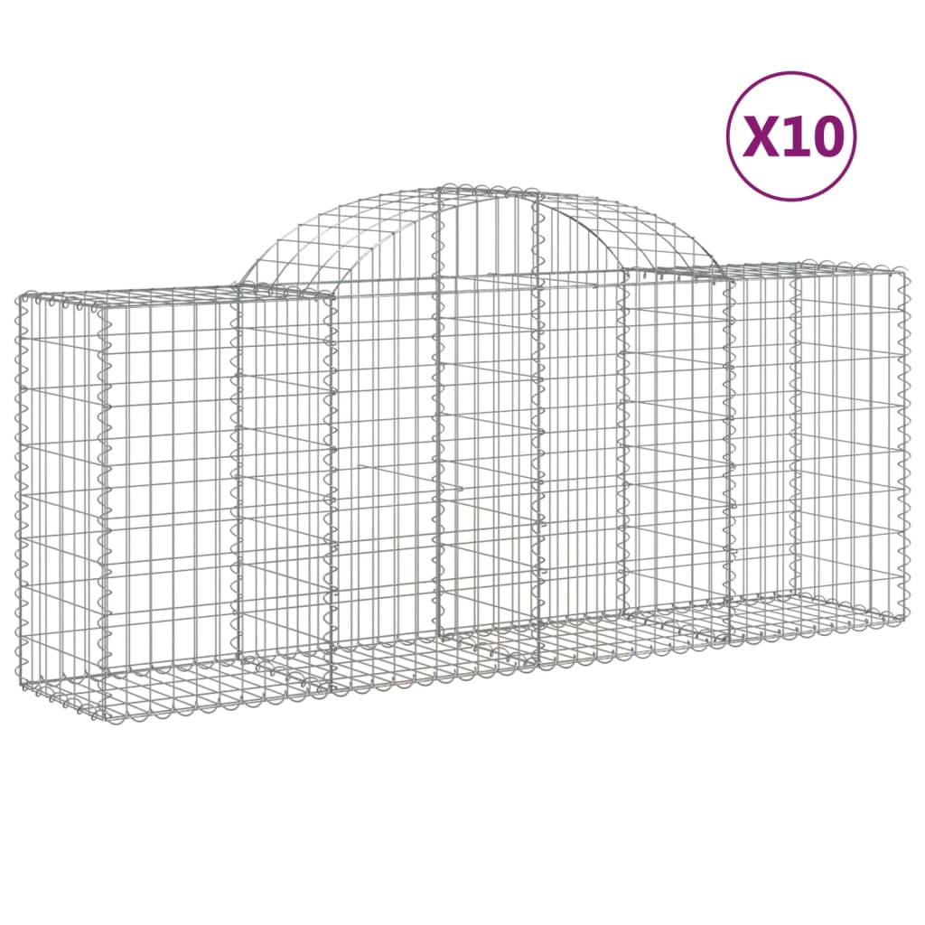 vidaXL buede gabionkurve 10 stk. 200x50x80/100 cm galvaniseret jern