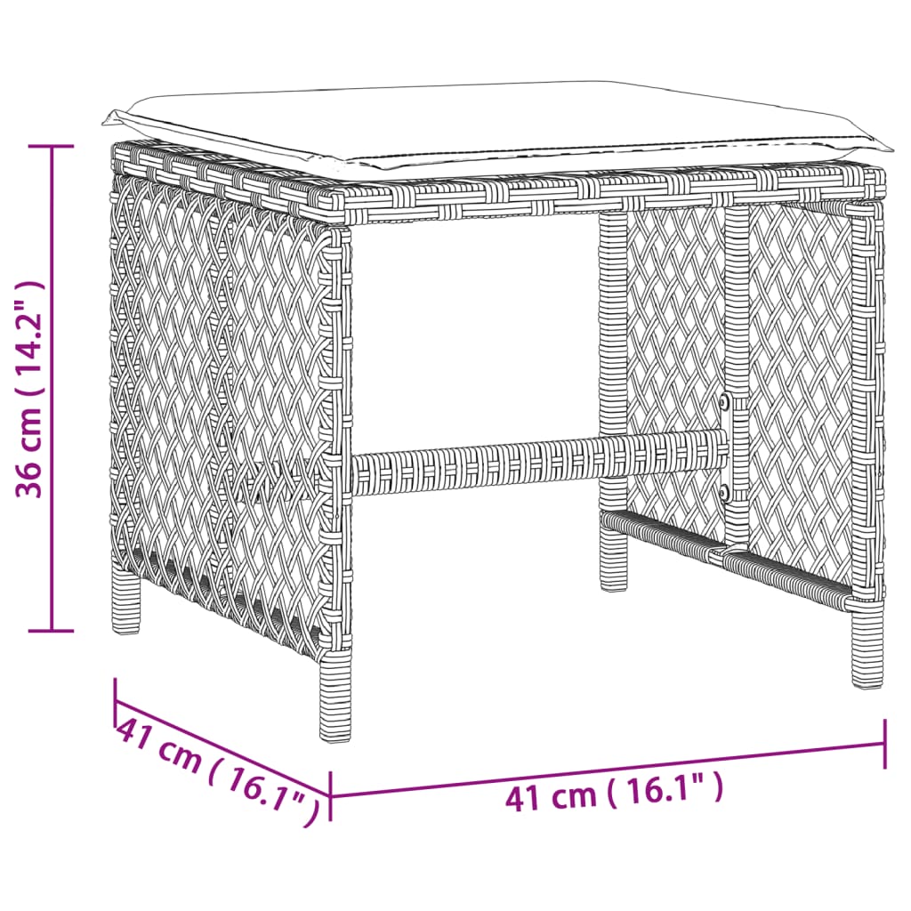 vidaXL haveskamler 4 stk. med hynder 41x41x36 cm polyrattan lysegrå