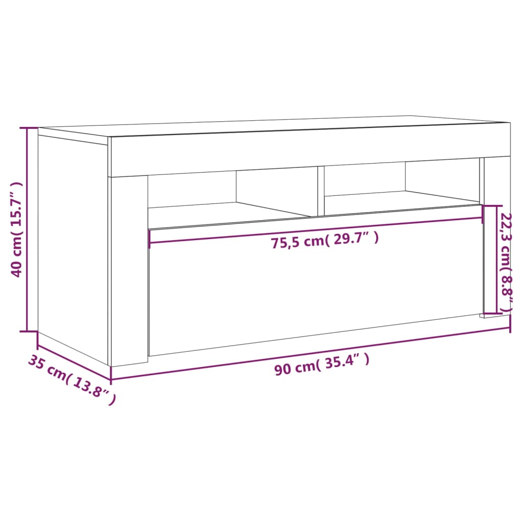 vidaXL tv-bord med LED-lys 90x35x40 cm grå sonoma-eg