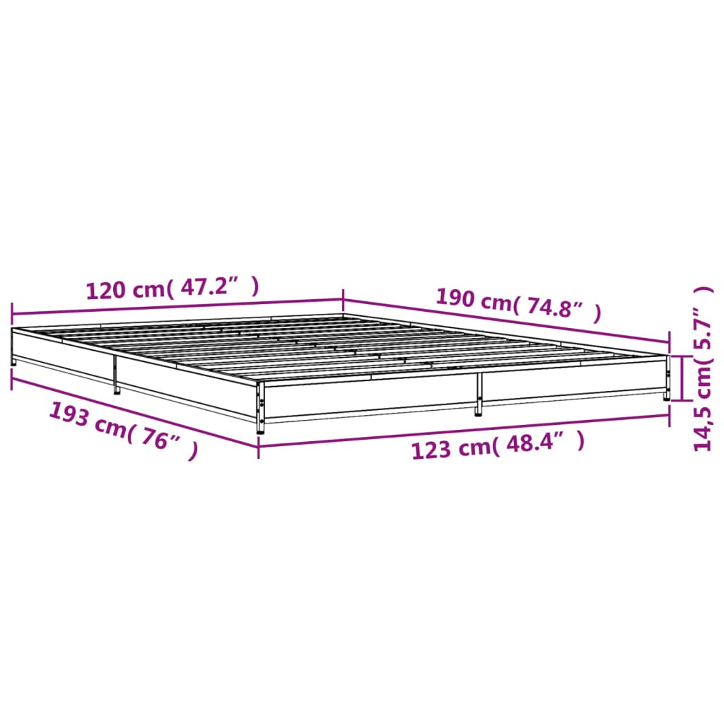 vidaXL sengestel 120x190 cm konstrueret træ og metal sonoma-eg