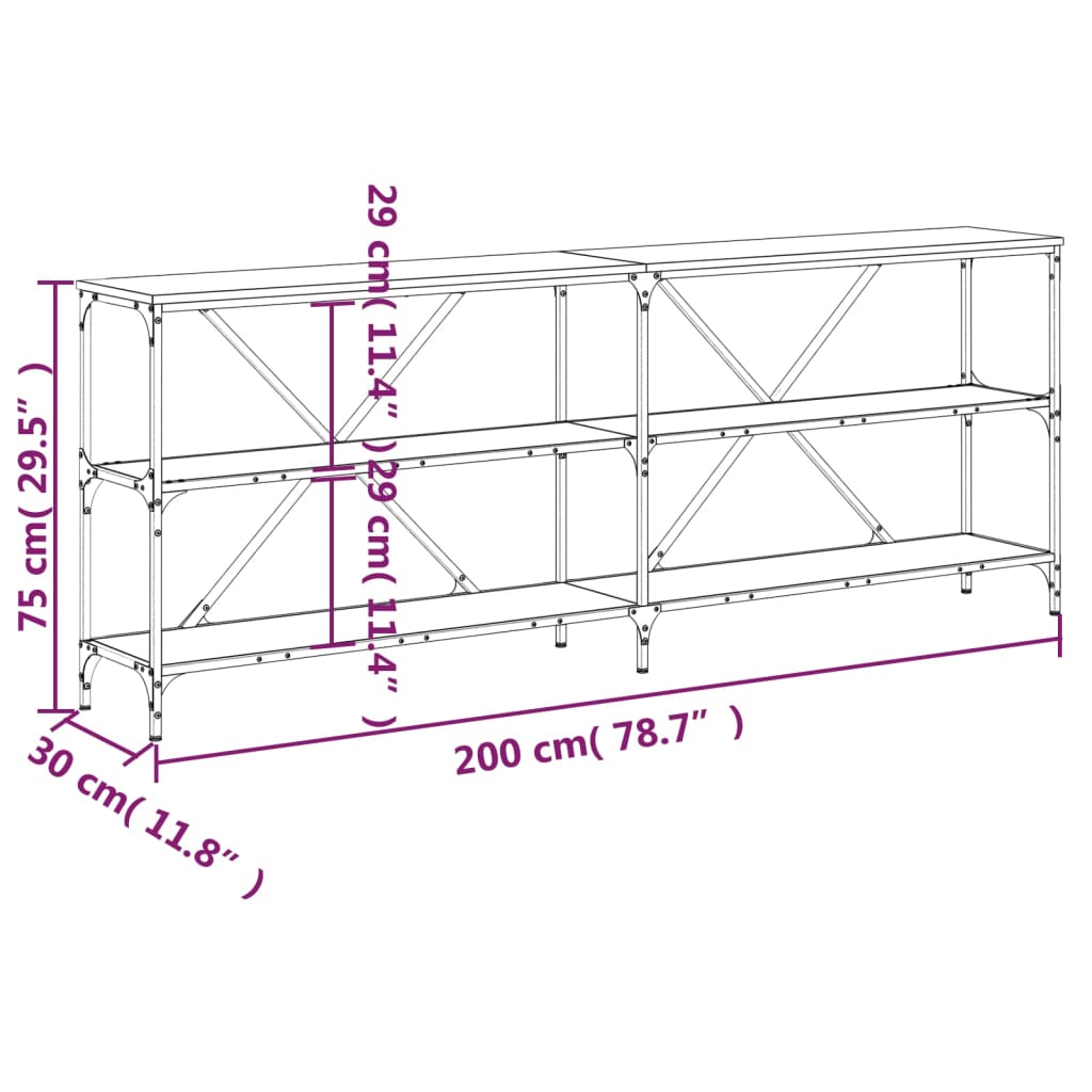 vidaXL konsolbord 200x30x75 cm konstrueret træ og jern grå sonoma-eg