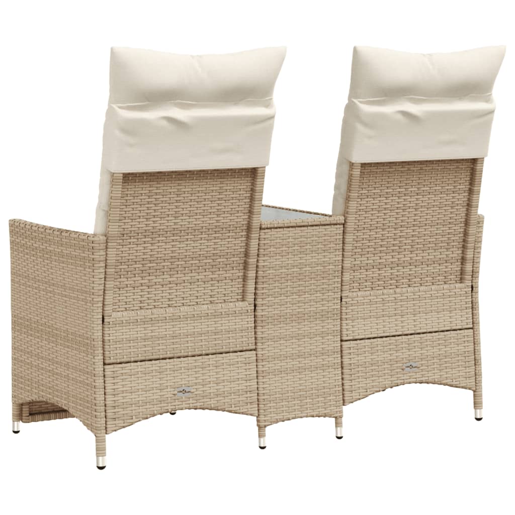 vidaXL 2-personers havesofa med bord og lænefunktion polyrattan beige