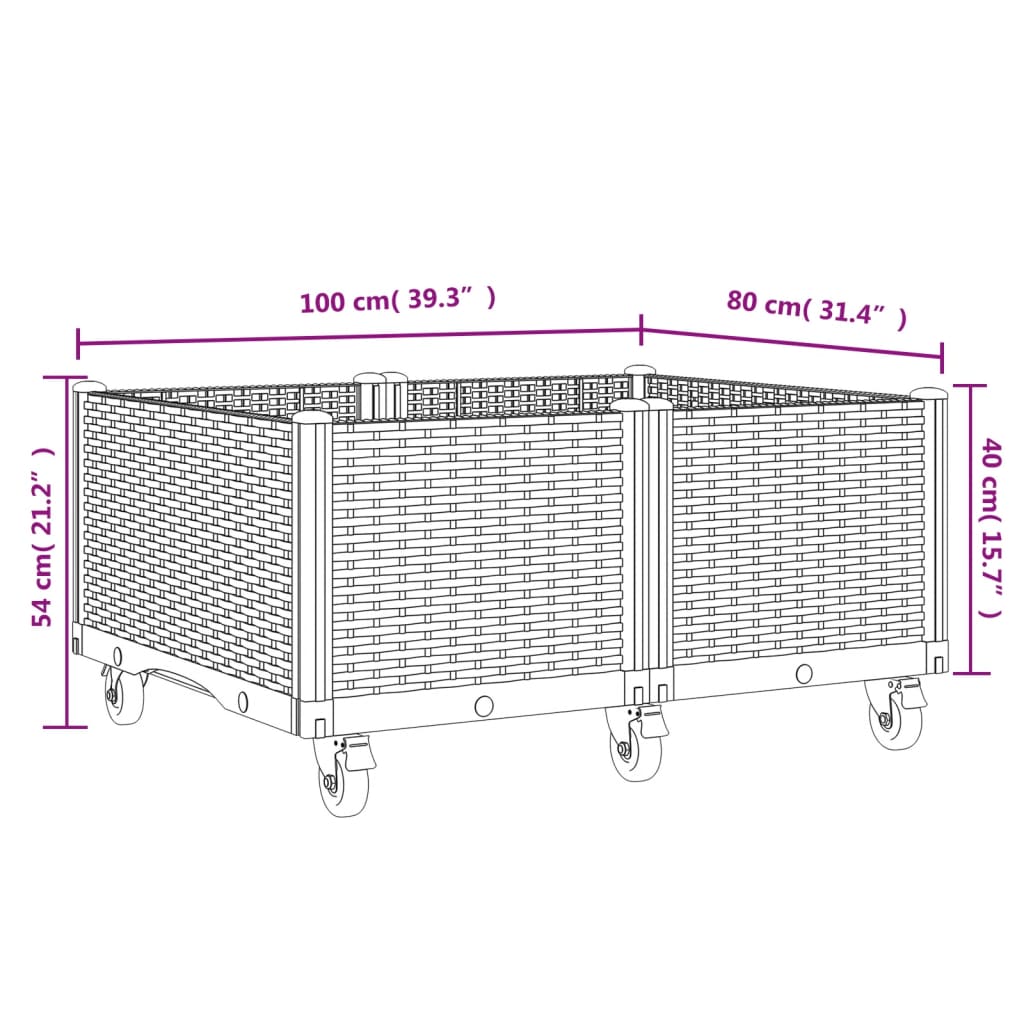 vidaXL plantekasse med hjul 100x80x54 cm PP grå