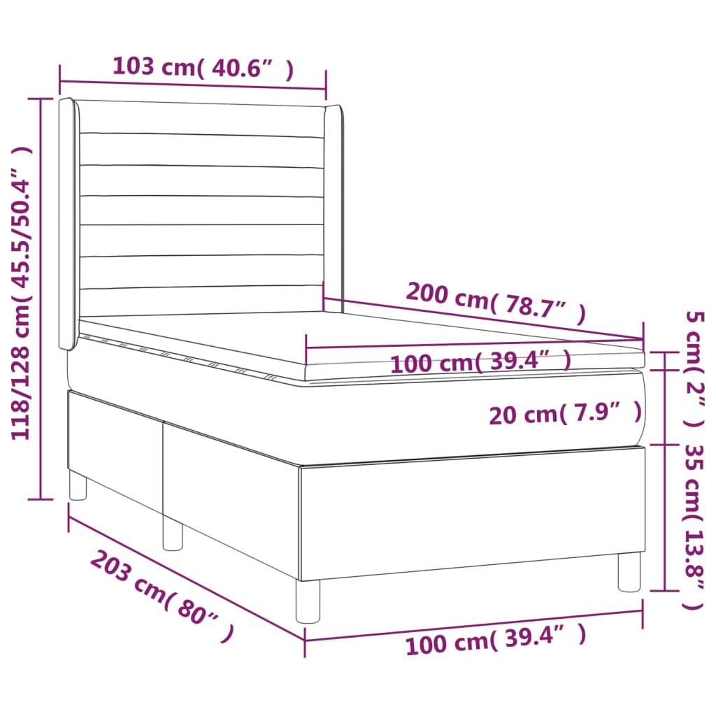 vidaXL kontinentalseng med madras 100x200 cm fløjl sort