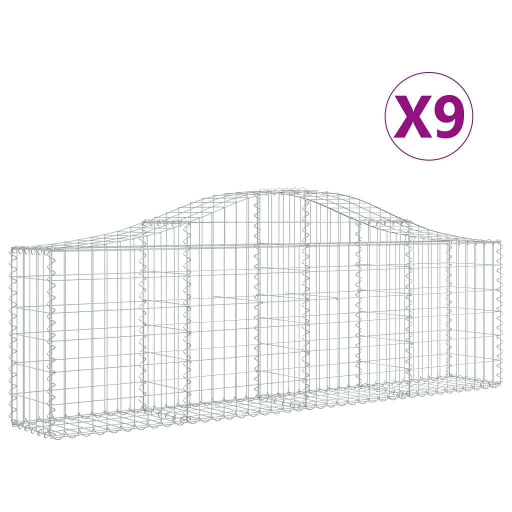 vidaXL buede gabionkurve 9 stk. 200x30x60/80 cm galvaniseret jern