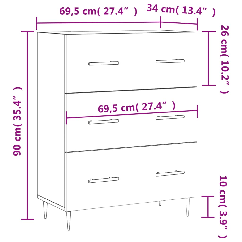 vidaXL skænk 69,5x34x90 cm konstrueret træ sonoma-eg