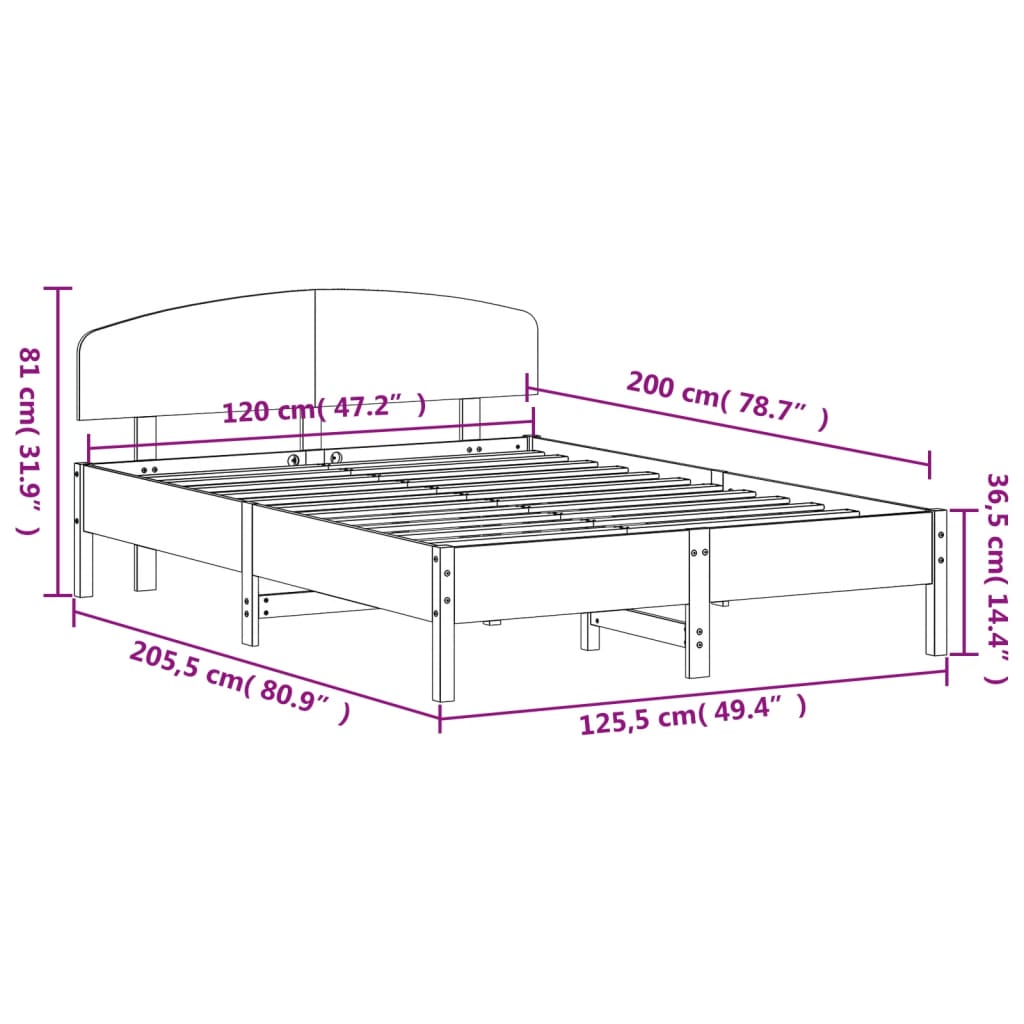 vidaXL sengeramme uden madras 120x200 cm massivt fyrretræ hvid