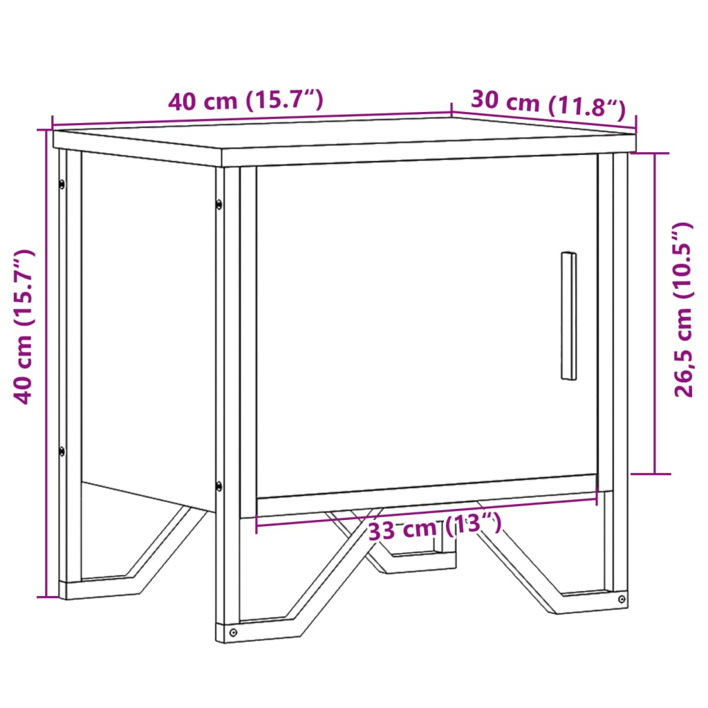 vidaXL sengeborde 2 stk. 40x30x40 cm konstrueret træ brun egetræsfarve