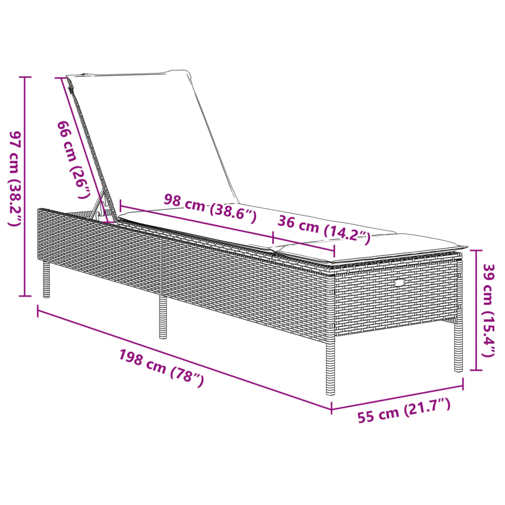 vidaXL liggestole 2 stk. med hynder polyrattan beige