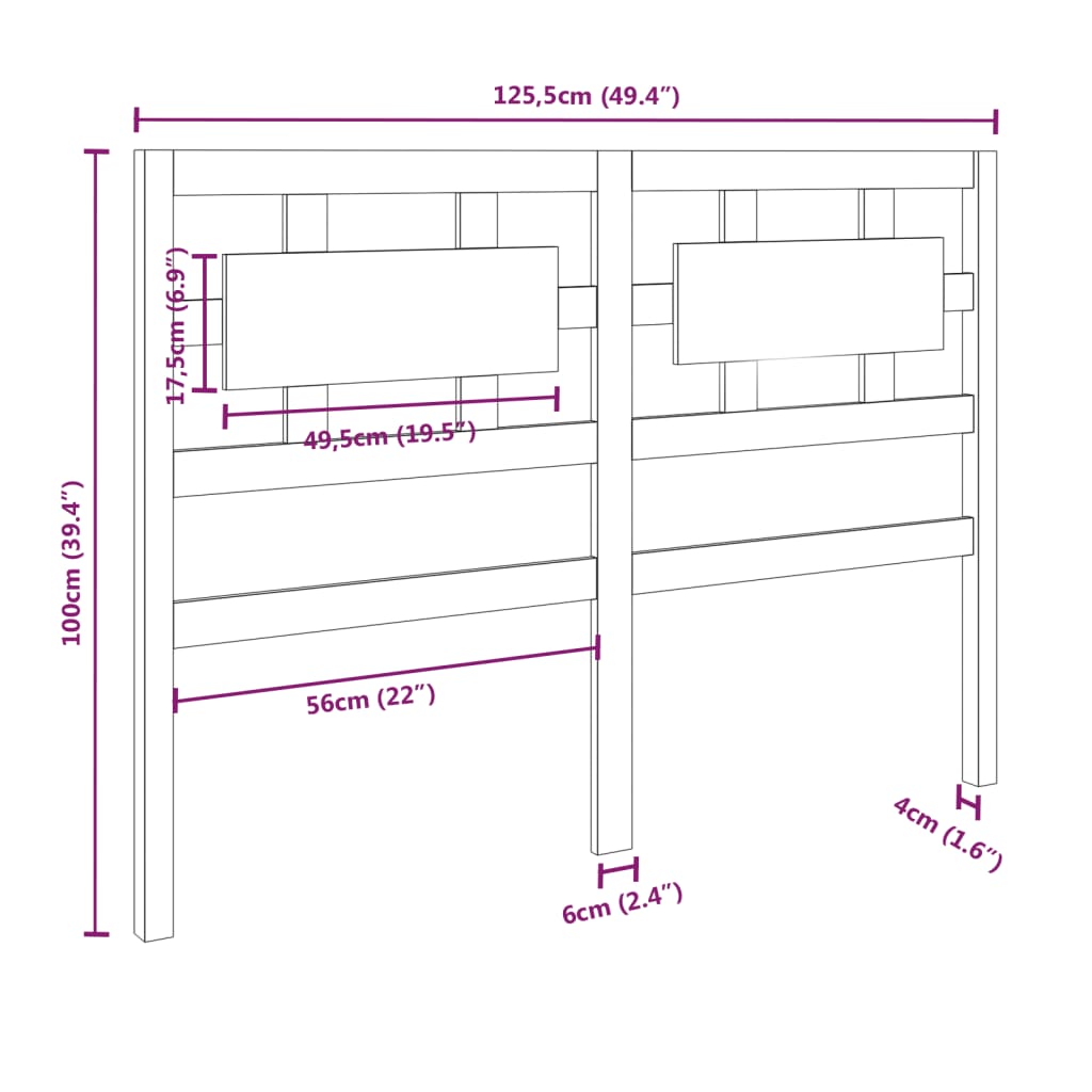 vidaXL sengegærde 125,5x4x100 cm massivt fyrretræ gyldenbrun