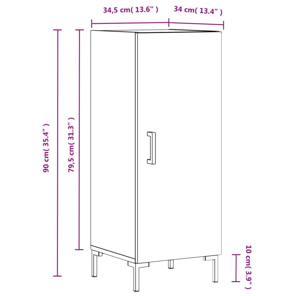 vidaXL skænk 34,5x34x90 cm konstrueret træ sonoma-eg