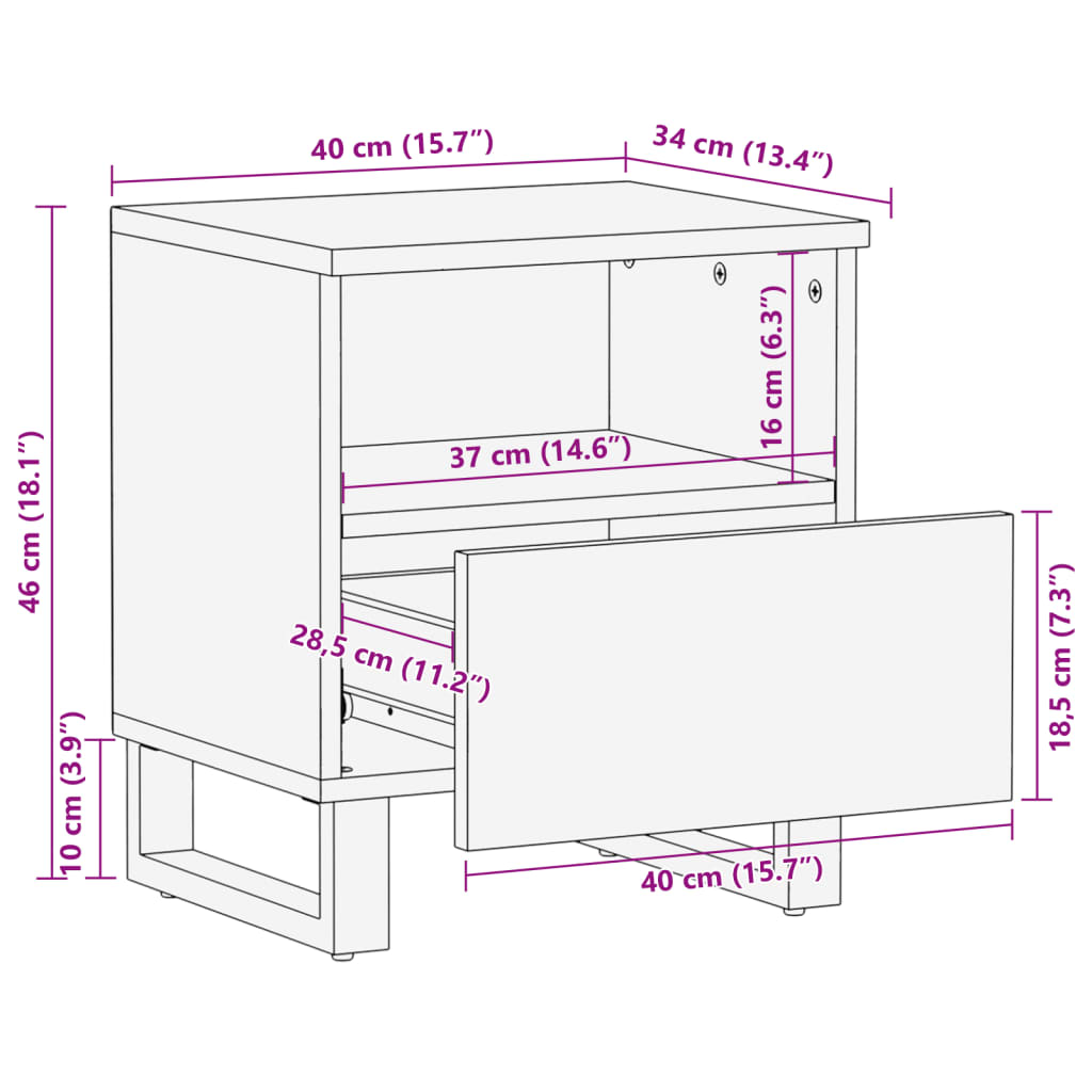 vidaXL sengeborde 2 stk. 40x34x46 cm massivt akacietræ