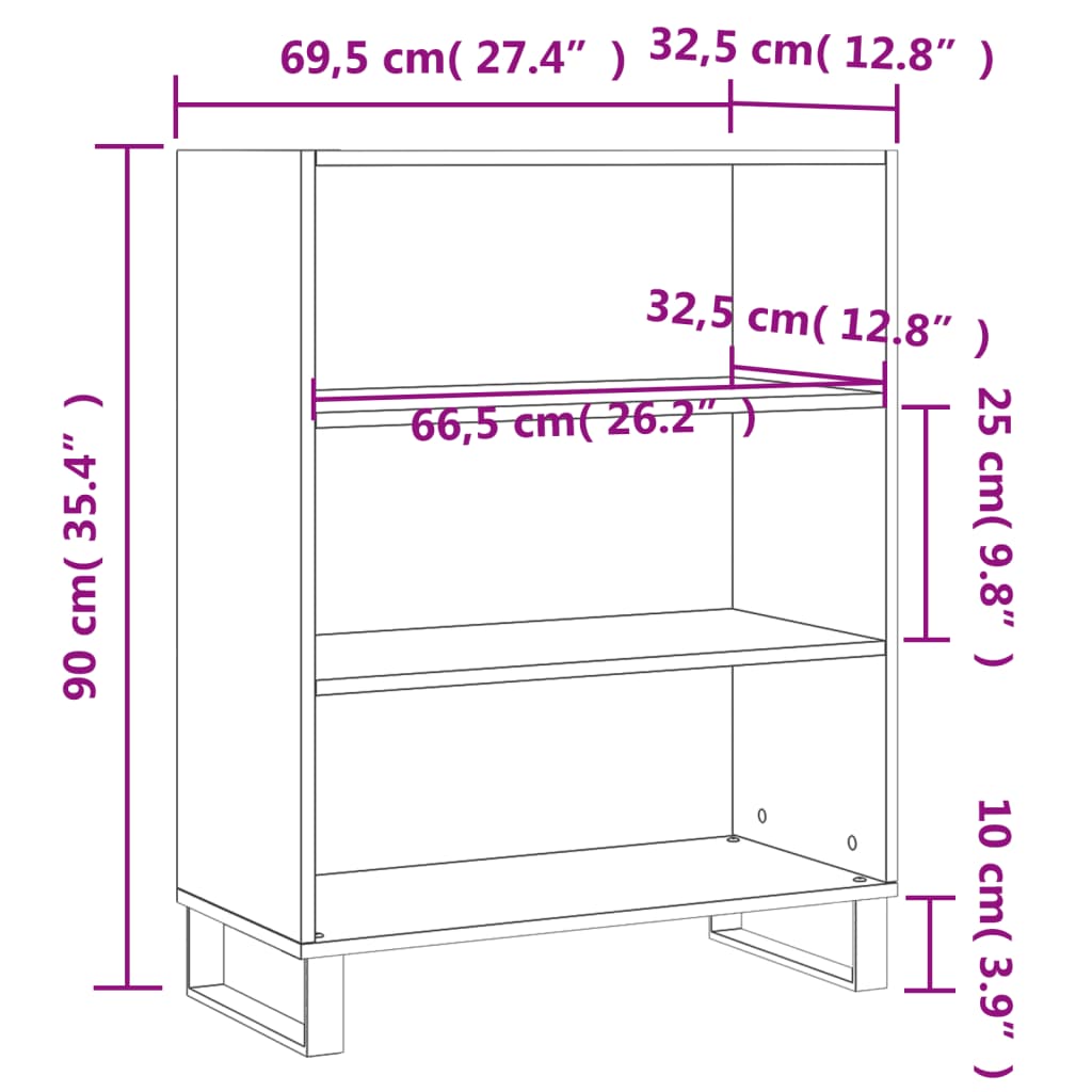 vidaXL skab 69,5x32,5x90 cm konstrueret træ sort