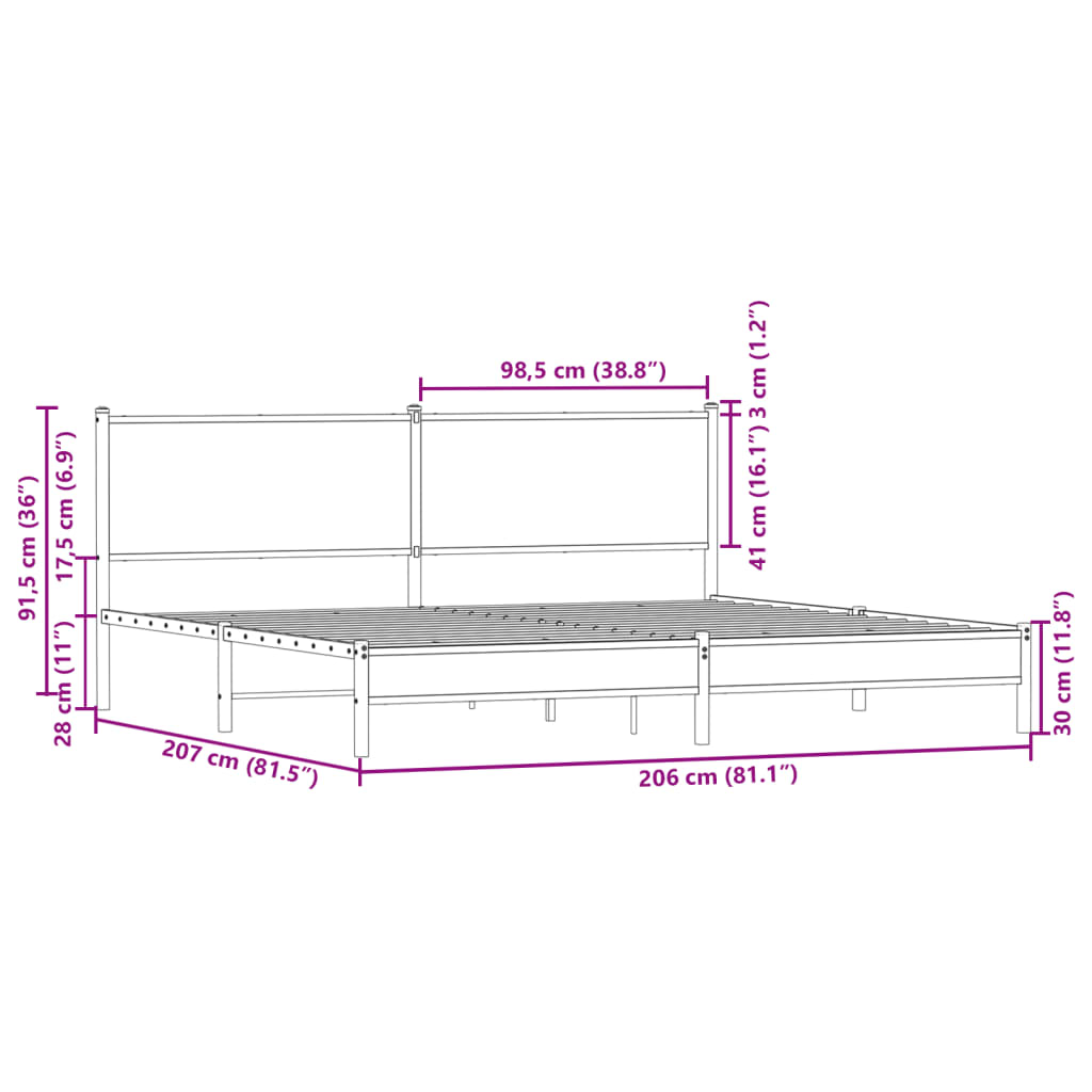 vidaXL sengeramme uden madras 200x200 cm metal brun egetræsfarve