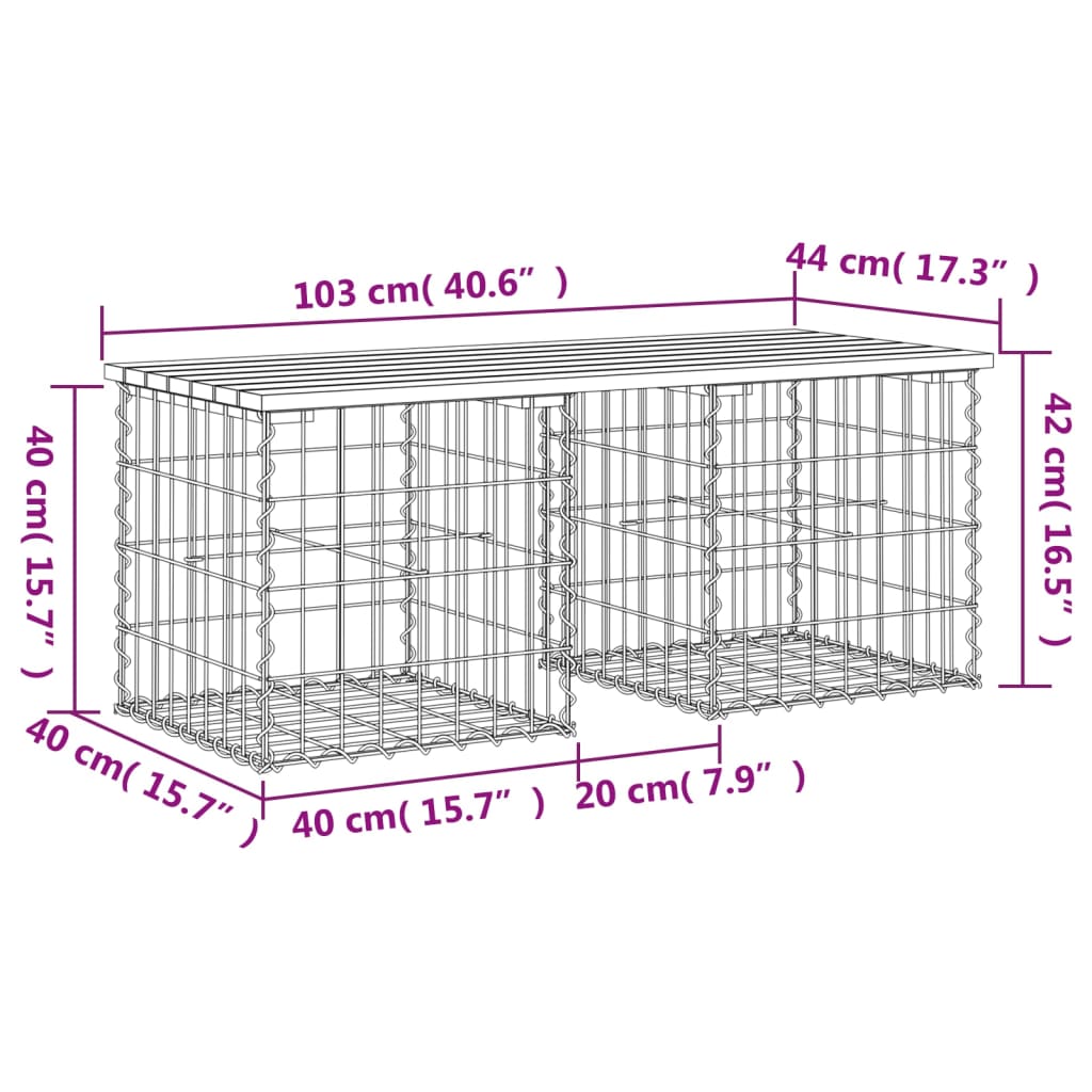 vidaXL havebænk med gabiondesign 103x44x42 cm massivt douglasgran