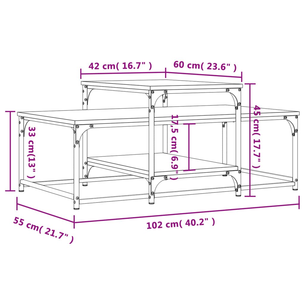 vidaXL sofabord 102x60x45 cm konstrueret træ sonoma-eg