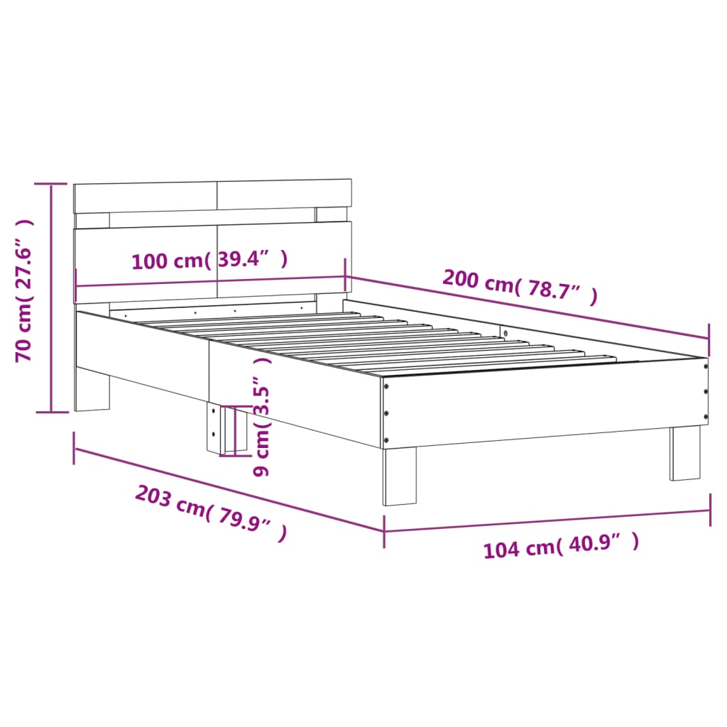 vidaXL sengeramme med sengegavl og LED-lys 100x200 cm sonoma-eg