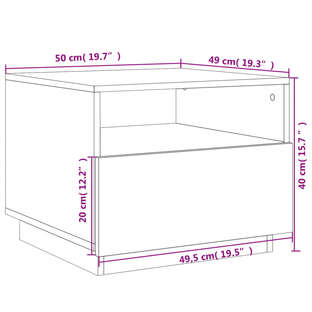 vidaXL sofabord med LED-lys 50x49x40 cm sort