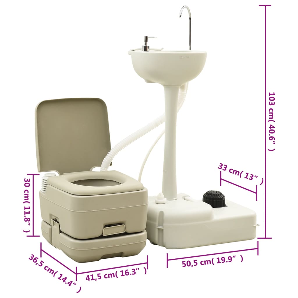 vidaXL transportabelt campingtoilet og håndvask med vandbeholder