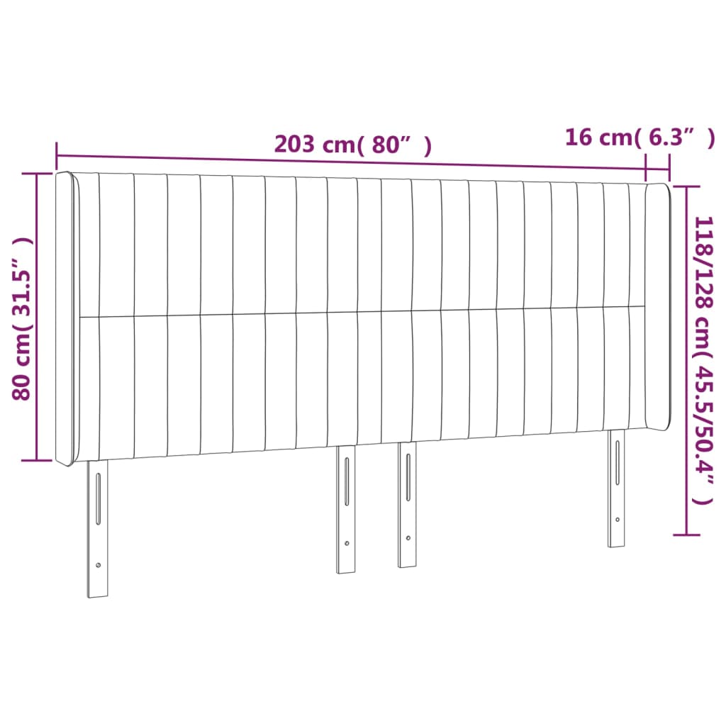 vidaXL sengegavl med kanter 203x16x118/128 cm fløjl lysegrå