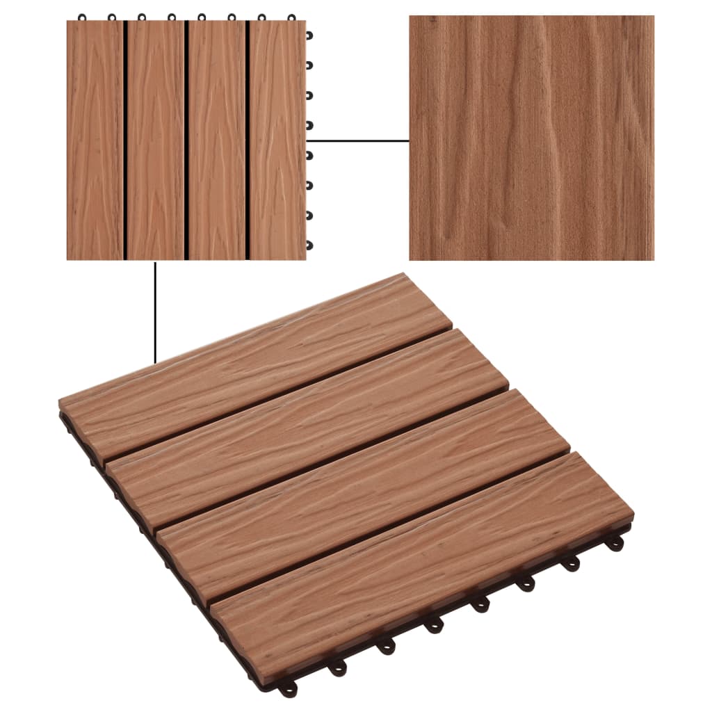 vidaXL 11 stk. terrassefliser med prægning 30x30 cm 1 kvm WPC lysebrun