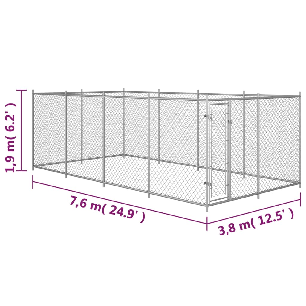 vidaXL udendørs hundeløbegård 7,6 x 3,8 x 1,9 m