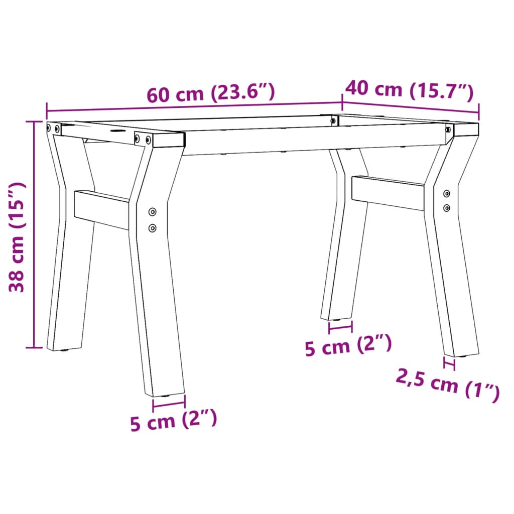 vidaXL bordben til sofabord 60x40x38 cm Y-stel støbejern