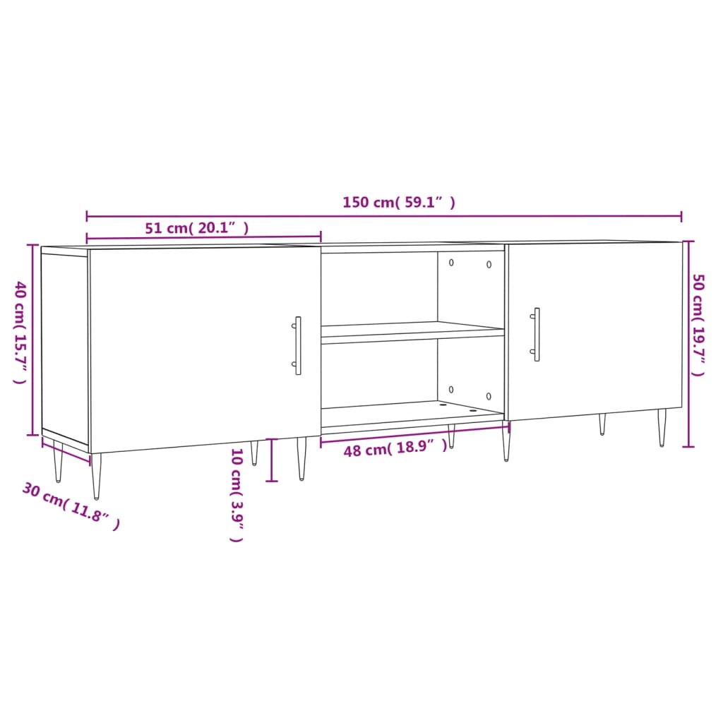 vidaXL tv-bord 150x30x50 cm konstrueret træ betongrå